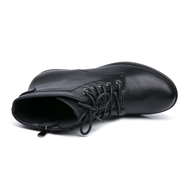 AIMEIGAO/ботильоны для женщин с круглым носком; женские ботинки черного цвета на шнуровке; теплая женская обувь на меху с плюшевой стелькой в классическом стиле