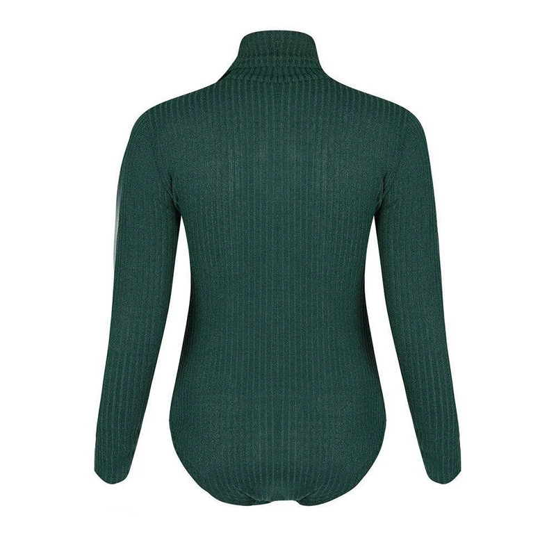 Women's Slim Bodysuits 2019 Autumn Winter Khaki Gray Green Body Suits Female Turtleneck Skinny Long Sleeve Knitted Tops Jumper