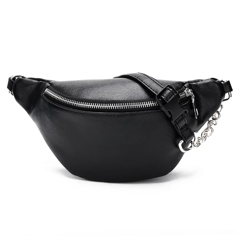 Модная качественная поясная сумка Herald из искусственной кожи, винтажная Водонепроницаемая женская сумка на ремне с цепочкой для прогулок, сумка для телефона Bolosa - Цвет: Black