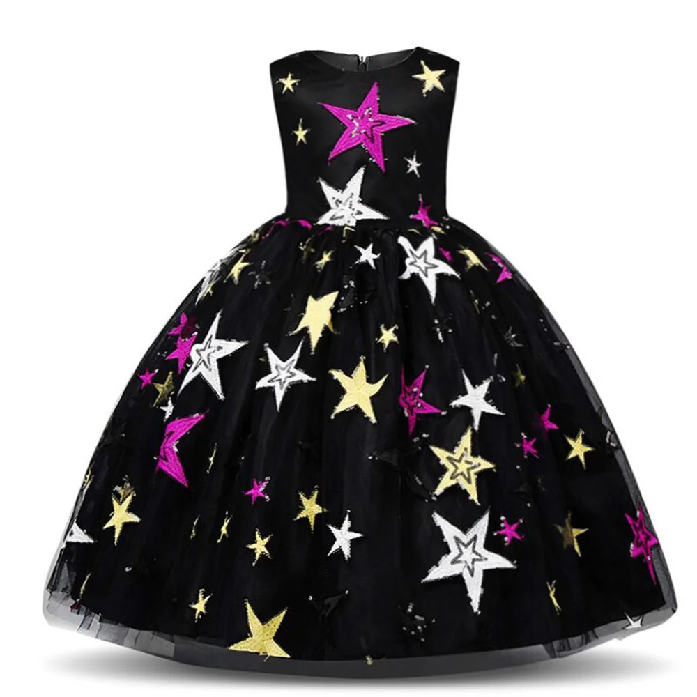 Новое Детское платье вышитое платье в стиле принцессы со звездами для девочек, иностранное Пышное Платье для девочек Одежда для подиума - Цвет: Черный