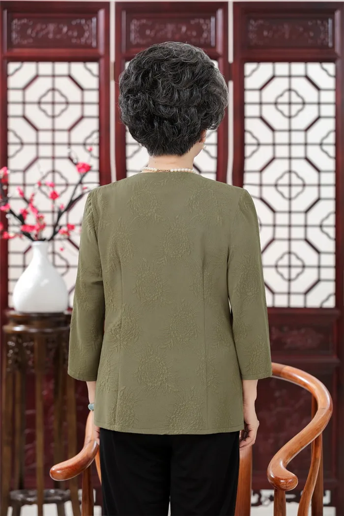 Топ с длинным рукавом и принтом для мамы среднего возраста, весна-осень размера плюс 4XL, женский кардиган на пуговицах для отдыха, блузка, рубашка для мамы W706