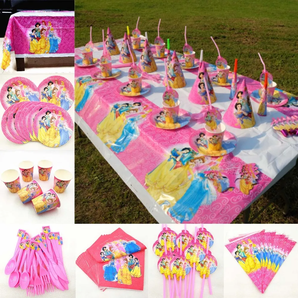 

Princess Party Decoration Ariel/Snow White/Belle/Cinderella/Jasmine/Aurora Princess Kid Birthday Party Supplies Tableware Favors