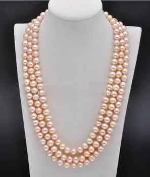 

New Fashion Women's Natural 3row 8-9MM Pink Freshwater Pearl Necklace 20"