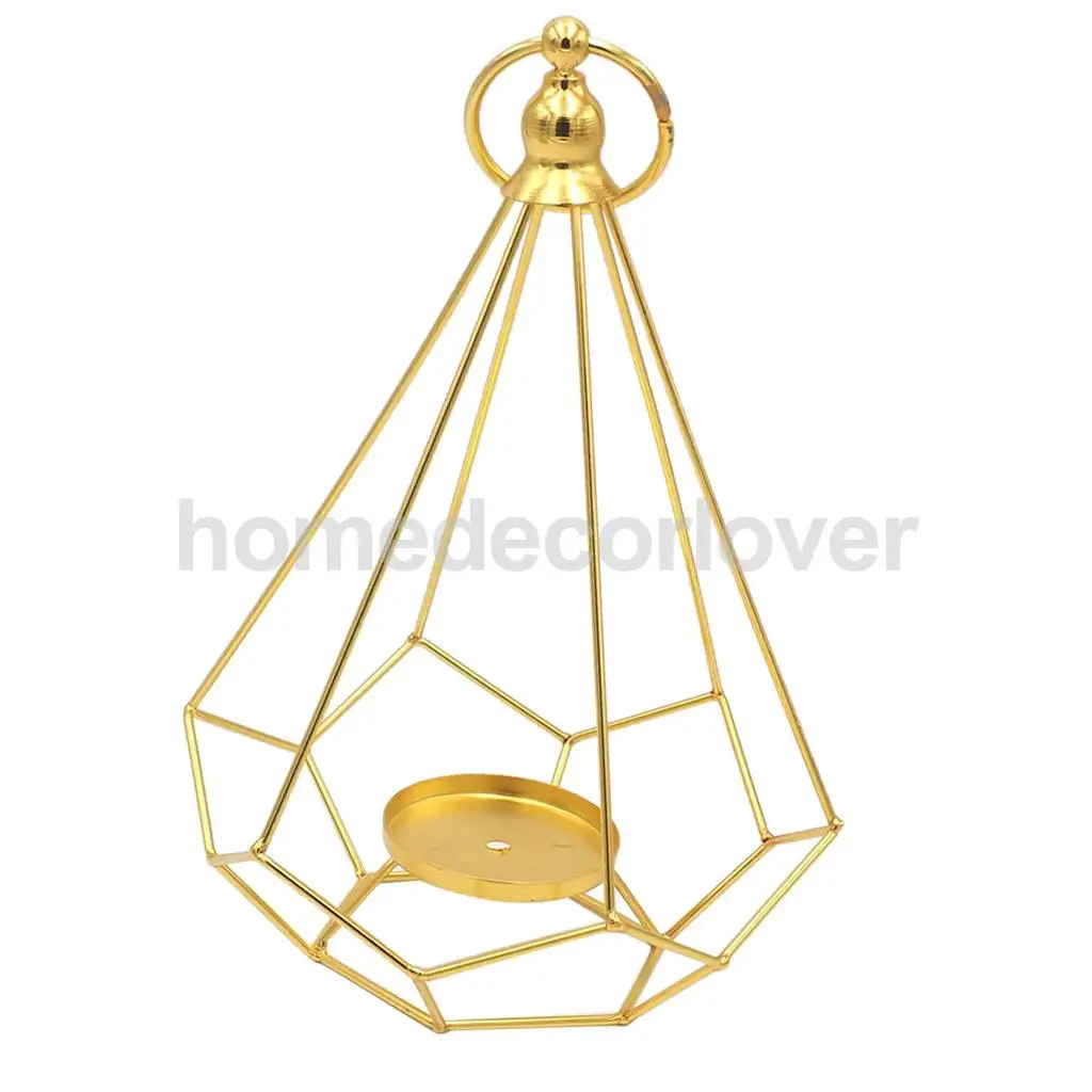 Geometric Diamond Shaped Alloy Framed Tea Light Candle Holder Candlestick for Cafe Bar Hanging Decor Photo Props