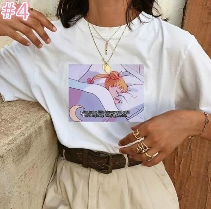 Kuakuayu HJN Kawaii футболка летние женские Топы повседневные Harajuku с милым принтом Сейлор Мун свободные короткий рукав плюс размер футболка