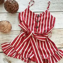 Модная одежда для маленьких девочек; полосатый комбинезон на бретелях; Летние шифоновые Комбинезоны для девочек