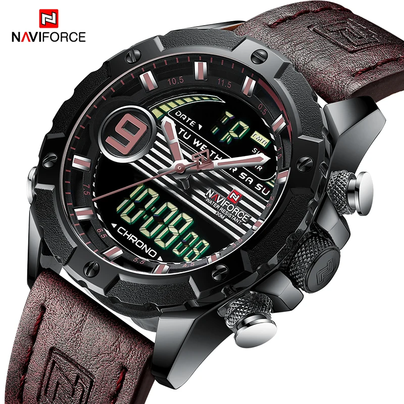 NAVIFORCE для мужчин многофункциональные часы Роскошные, спортивные и фирменные часы кварцевые светодиодный цифровой водостойкие наручные