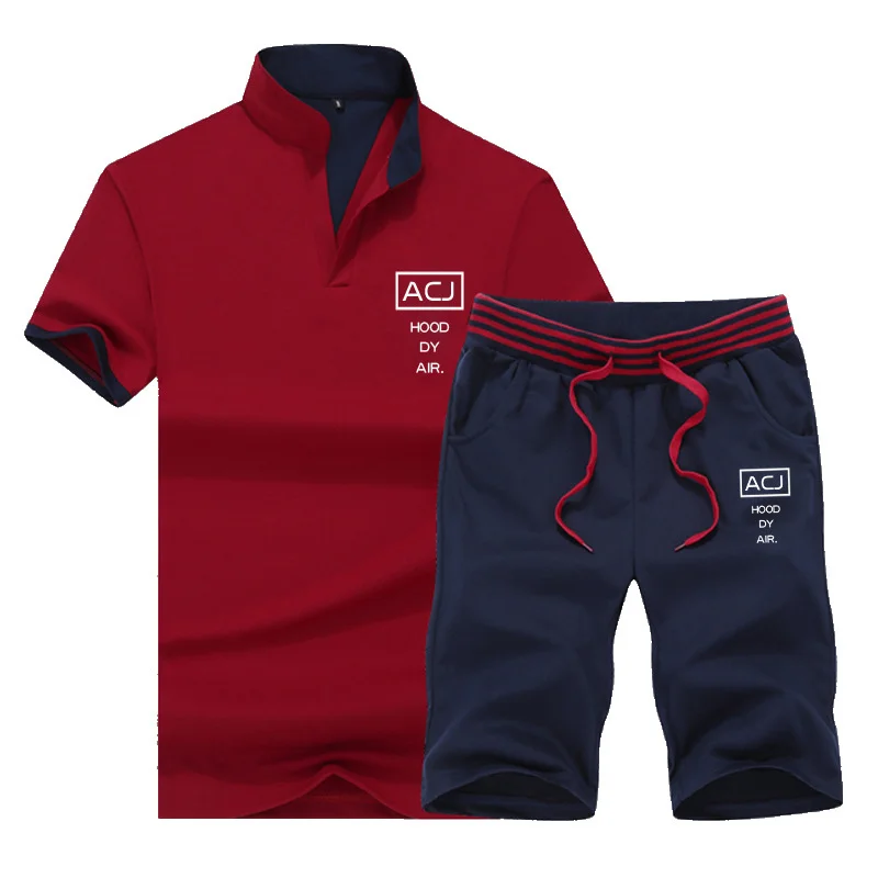 Модная мужская рубашка поло с коротким рукавом, приталенная рубашка поло Para Hombre, рубашка со стоячим воротником, топы, шорты, мужской спортивный костюм, брендовый спортивный костюм - Цвет: EM117 Red