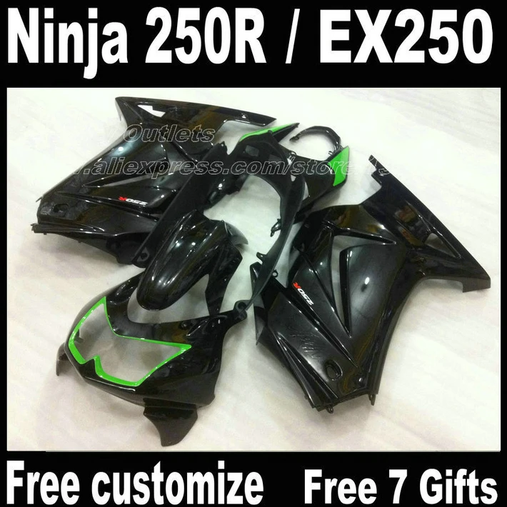 Fairings set for Kawasaki Ninja 250R 2008 - 2013 2014 EX250 08 09 -13 14 ZX250R green black plastic fairing kit FT80 Fairings set for Kawasaki Ninja 250R 2008 - 2013 2014 EX250 08 09 -13 14 ZX250R green black plastic fairing kit FT80