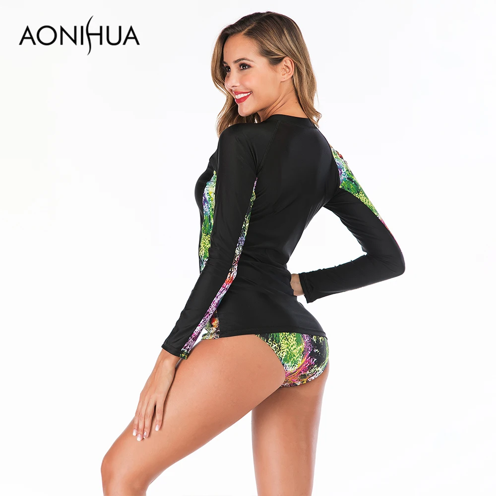 

Aonihua Two Piece Swimsuit Large Size Colorful Printed Bathing Suit Long Sleeve Women Separate Swimsuits Swim Suit