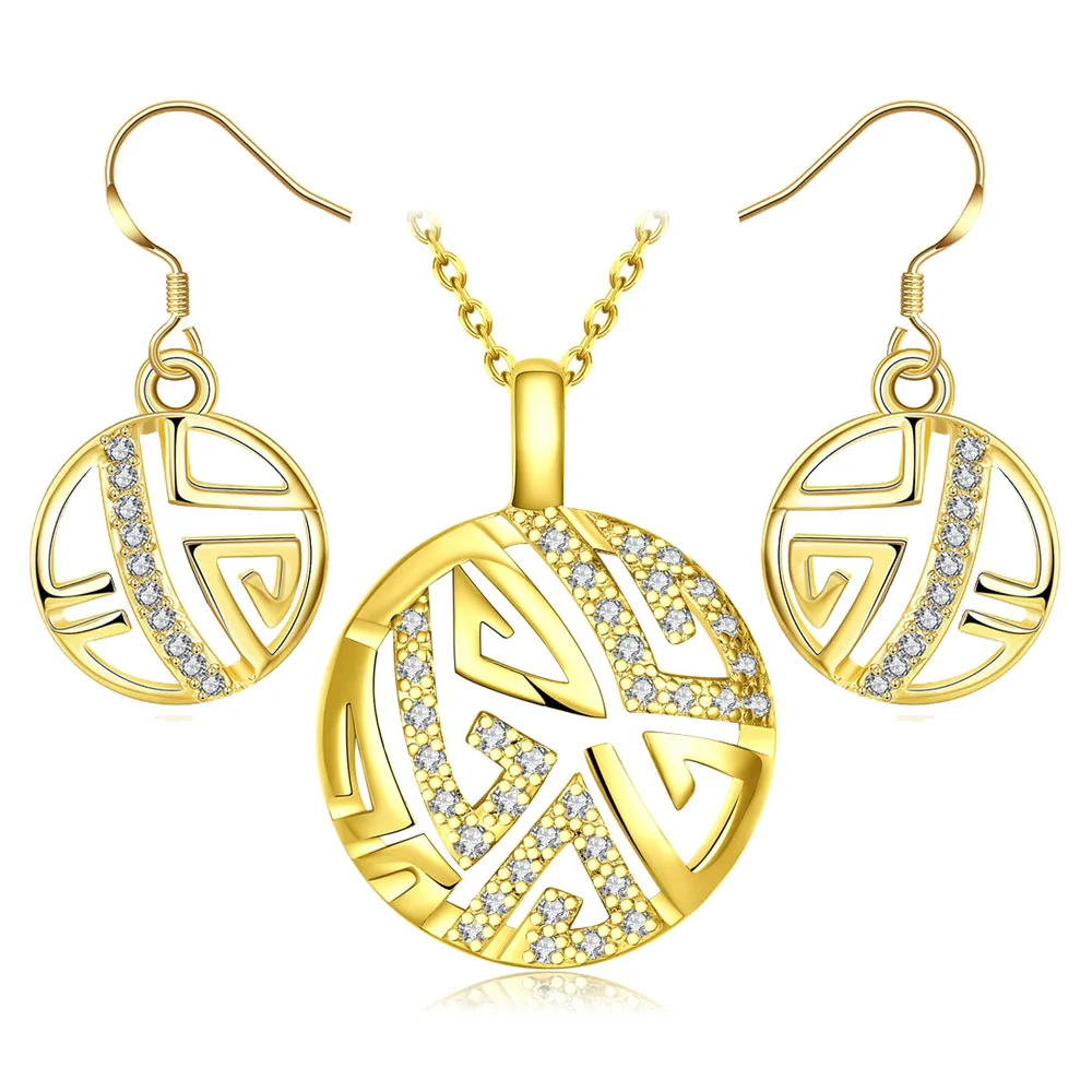 

Dubai gold color jewelry sets for women girls fashion wedding Austrian Crystal necklace earrings round jewellery set bijoux