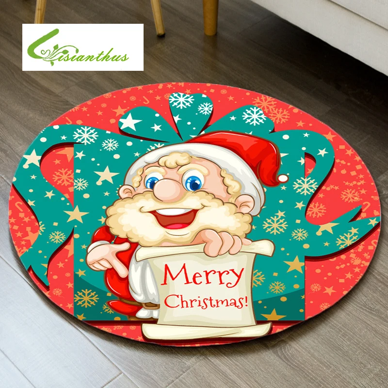

Santa Claus Printed Round Carpet 40-100cm Anti-Skid Toilet Floor Mat Bedroom Kitchen Carpet for Living Room Christmas Decor