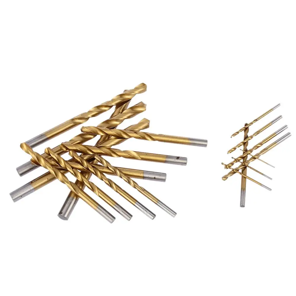 19pcs HSS Drill Bit Set Titanium Coated Twsit Drill Bits 1-10mm Straight Shank Twist HSS Drilling Power Tools Accessories Tools 