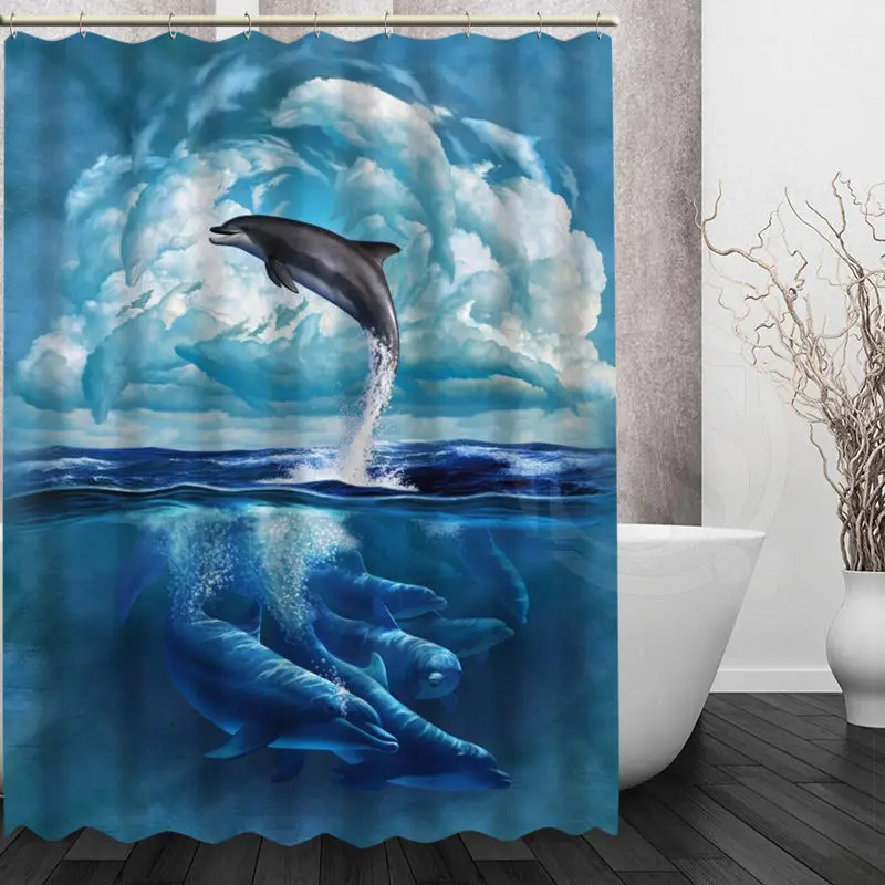 

Custom Bath curtain Waterproof Modern dolphin Shower Curtain polyester Bath screens Personalized