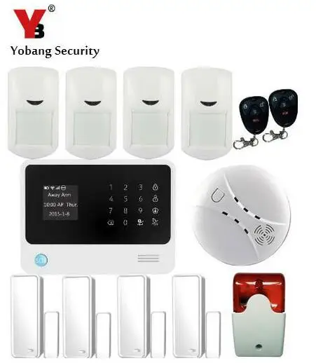 

YobangSecurity 100 Wireless and 8 Wired Defense Zones Home Security WIFI GSM GPRS Alarm System with Smoke Detector strobe Siren