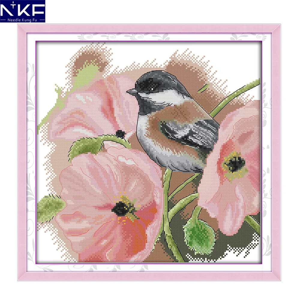 

NKF The bird with poppies animal style cross stitch kits patterns hand craft Chinese embroidery kits for home decoration