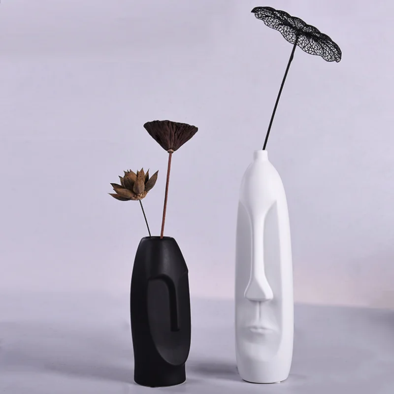 2019 Newes tModern creative ceramic vase decoration indoor home decoration For Black-and-white head
