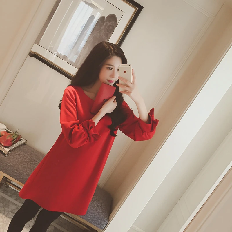 

4xl plus big size women clothing 2016 fashion spring autumn winter korean vestidos long bow red party dress female A2037