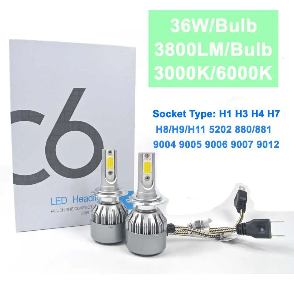 72W COB H7 H1 H4 H3 H11 H8 9005 9006 9007 9012 880 C6 Bulb Headlamp Light Golden Car HeadLight Bulbs 3000K 6000K Auto Led lamp | 32820997528_th