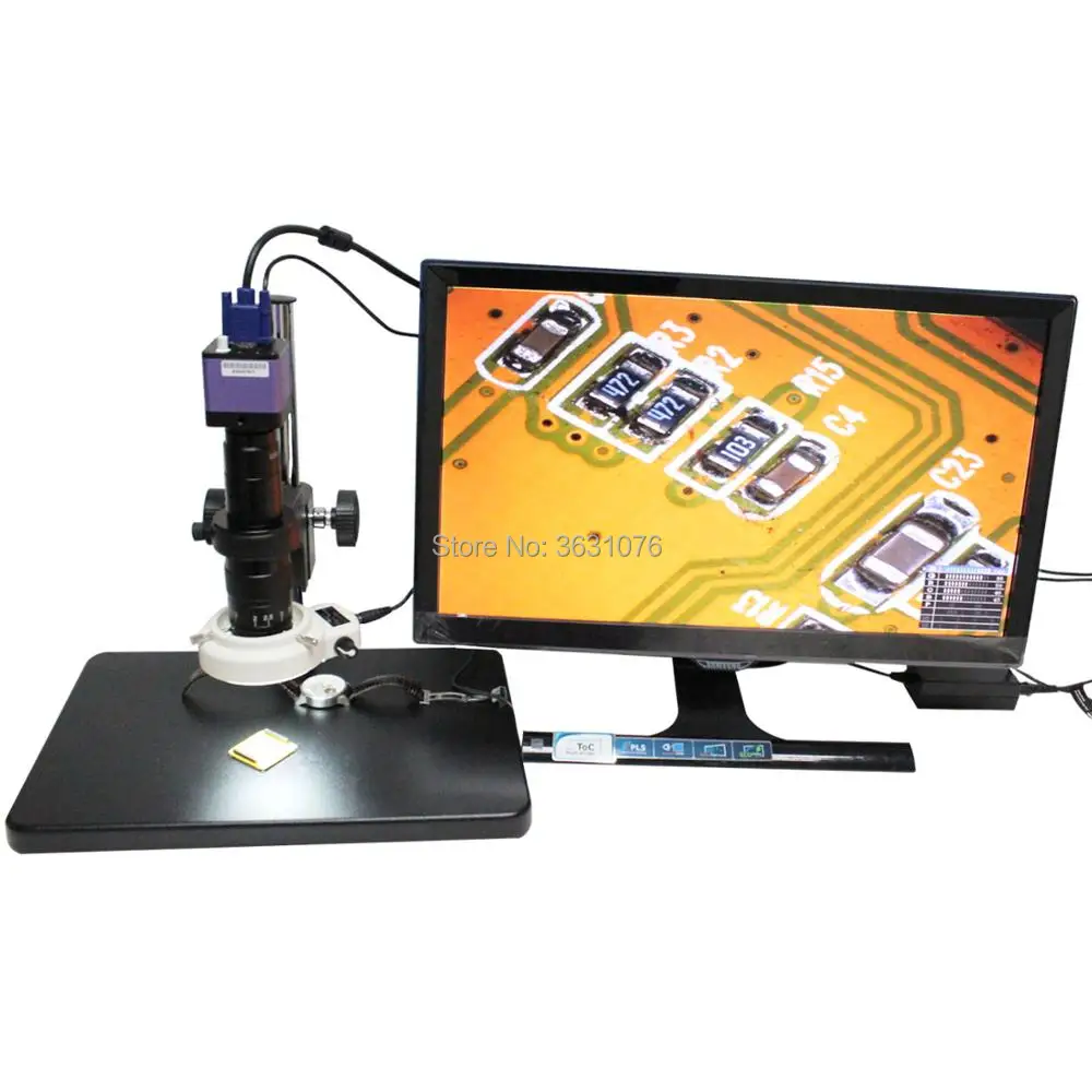

Full HD 1080P 60fps Optical Industrial Microscope Camera VGA Out+10X-180X C-mount Lens+Adjustable LED Lights+Large Floor Bracket