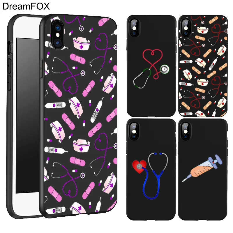 Beste DREAMFOX L517 Leuke Verpleegster Arts Black Soft TPU Silicone Case Cover Voor Apple iPhone XR XS Max X 8 7 6 6 s Plus 5 5 s 5g SE