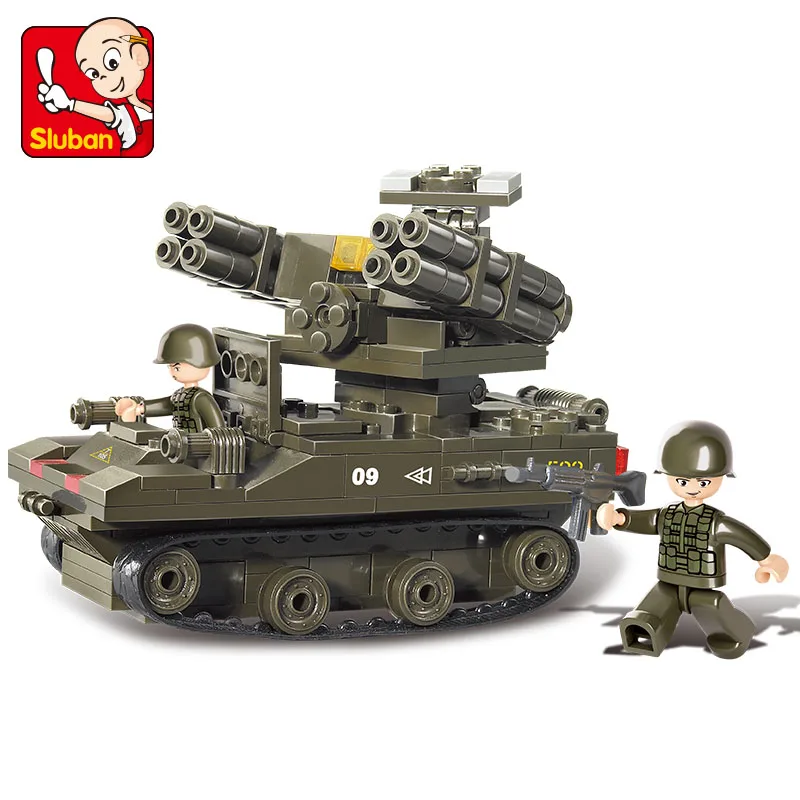 SLUBAN 0283 Military Series Antiaircraft Tank Model Building Blocks 3D Construction Bricks Educational DIY toys For