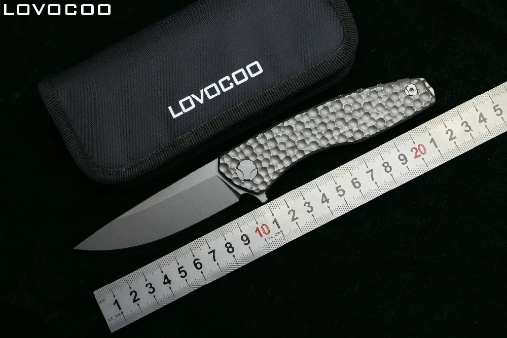 

LOVOCOO Svarn Flipping Folding knife D2 blade Titanium Meteorite pattern handle kitchen outdoors utility fruit Knives EDC TooL
