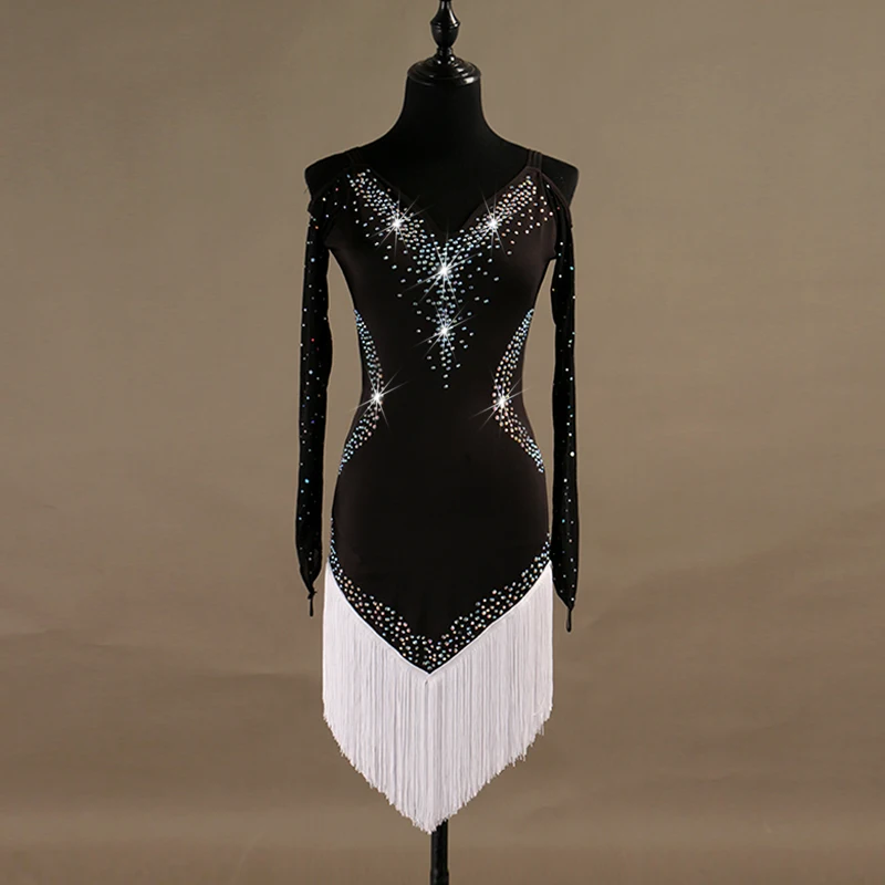 Выполненный на заказ латинское платье для танцев Для женщин девочек Румба ча-юбка Cha бального танца Конкурс костюм Костюмы алмаз платье для танцев