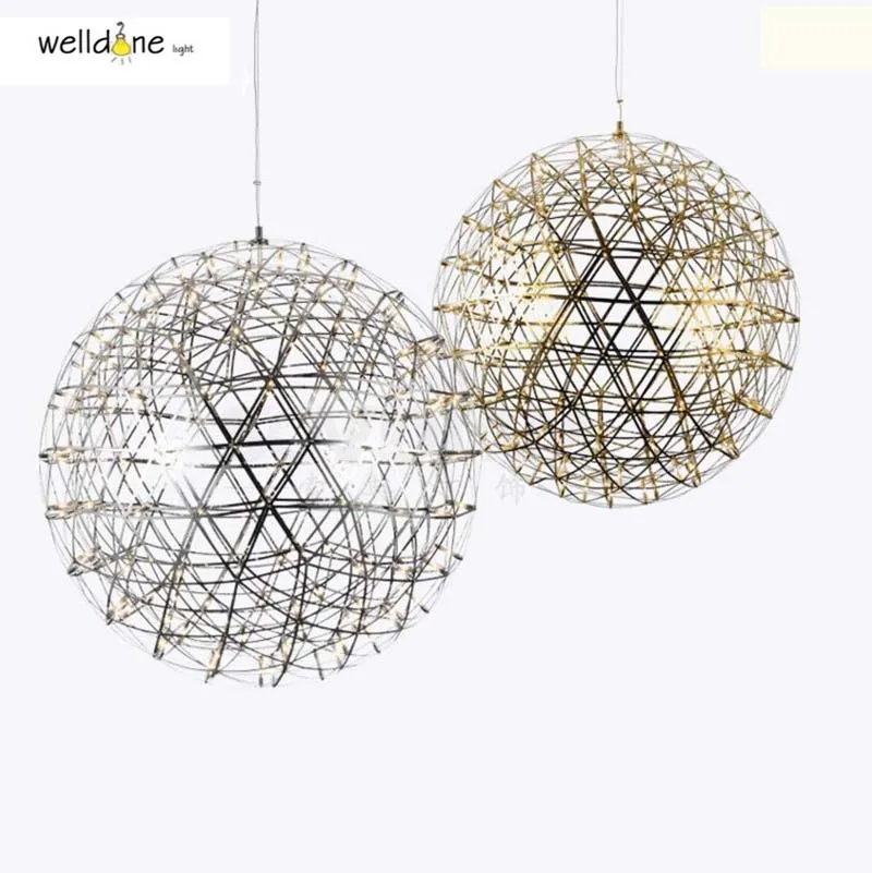 Ac110-240v moderna lámpara colgante creativo de acero inoxidable colgante círculo de luz led lámpara de fuego artificial bola restaurante lamparas lustre