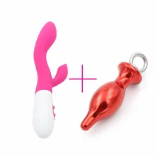 YEMA 2PCS/Set Red Bullet Metal Butt Anal Plug&Dual Finger Vibrator Prostate G Clitoris Stimulater Adult Sex Toys for Women Men