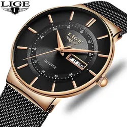 Для мужчин s часы lige top бренд класса люкс Водонепроницаемый ультра тонкий Дата часы мужской Сталь ремень Повседневное кварцевые часы Для