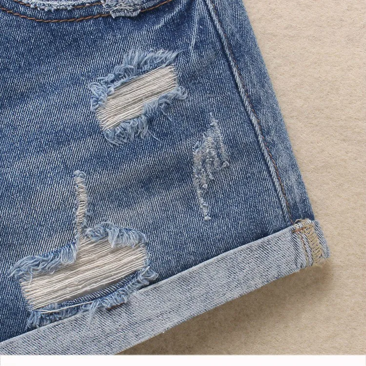 Синий обжимной джинсовые шорты для женщин Лето 2019 г. Повседневное рваные середины талии молния Fly Шорты