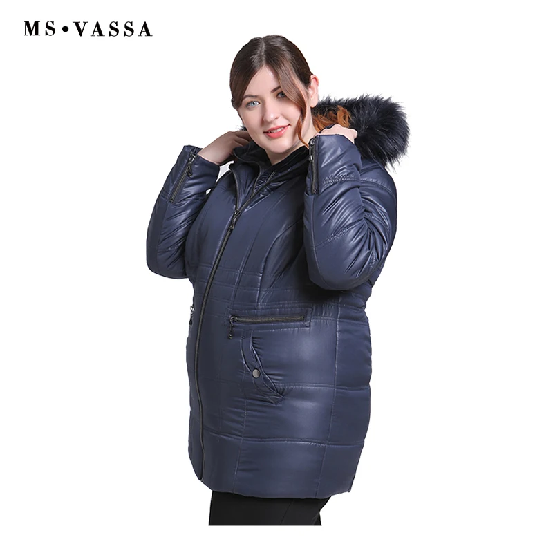 MS VASSA New Parkas 2018 Women winter Autumn Ladies Jackets turn-down collar hood with fake fur plus size 5XL 6XL female