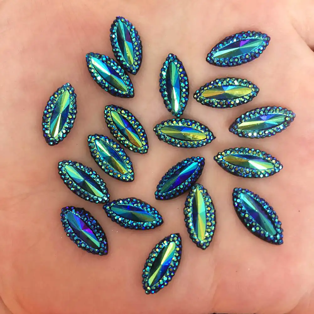 

40PCS AB Resin 7*15mm horse eye Flatback rhinestone scrapbook ornaments wedding crafts DIY buttons PF298