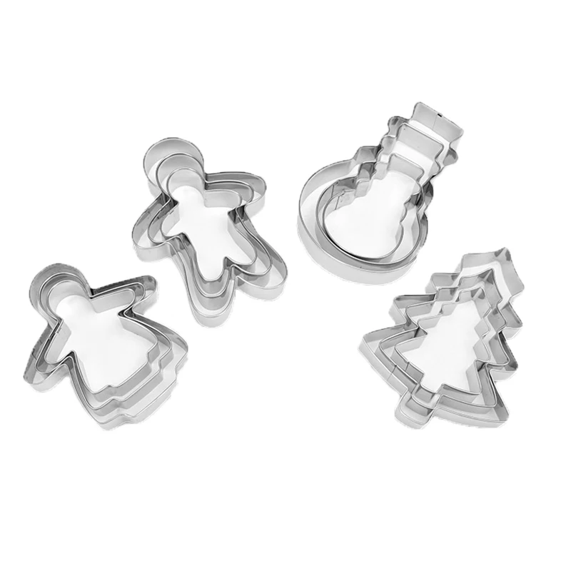 

QuickDone 3pcs Stainless Steel Christmas Cookie Cutter Cut Candy Biscuit Mold Cooking Tools Christmas Tree Snowman Mold CT1079