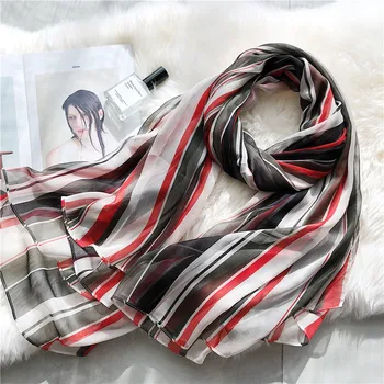 

2018 Fashion Chiffon Stripe Pattern Scarves and Shawls Oversize Chiffon Abstract Color Print Shawls Wrap Hijab Free Shipping