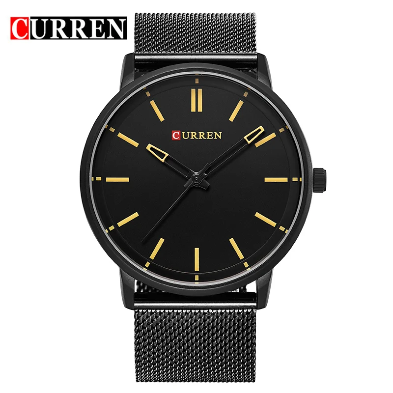 CURREN новые топ роскошные часы для мужчин бренд мужские часы ультра тонкий Нержавеющая сталь сетка ремешок кварцевые наручные часы модные повседневные часы - Цвет: Black Yellow