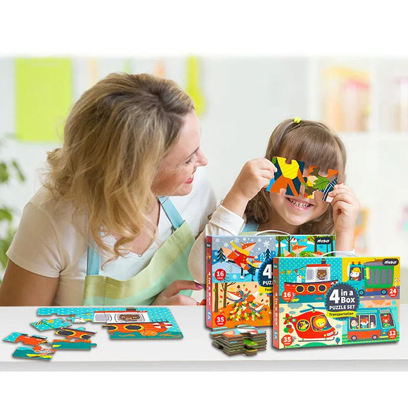 

Children's Four-in-one Puzzle Kindergarten Baby Toys From Simple To Difficult Level Puzzle Children's Educational Toys