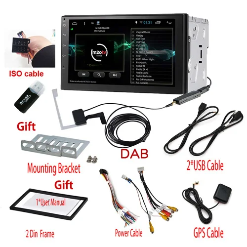 Поддержка dab 2din Android 7,1 автомобильный dvd-радио GPS+ Wifi+ Bluetooth+ DVR+ SWC+ RDS+ FM+ AM+ четырехъядерный+ 1024*600+ " сенсорный+ 1080 p+ зеркальная ссылка+ микрофон - Цвет: ISO with dab