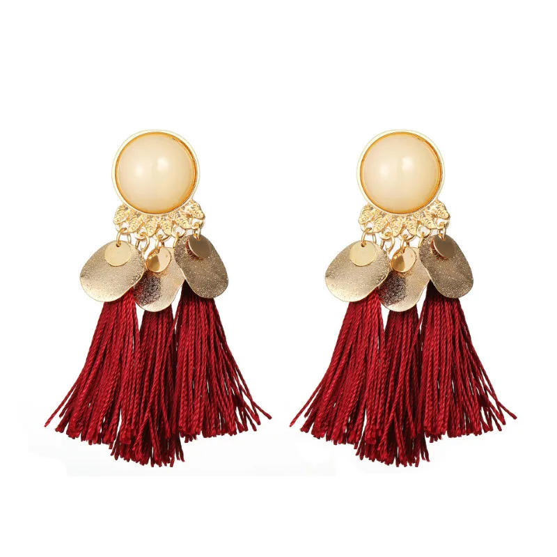 

M MISM Fashion Women Earring Tassel Metal Round Sequins Rhinestone Elegant High Quality Bohemia Style Exaggerated Alloy Dangler
