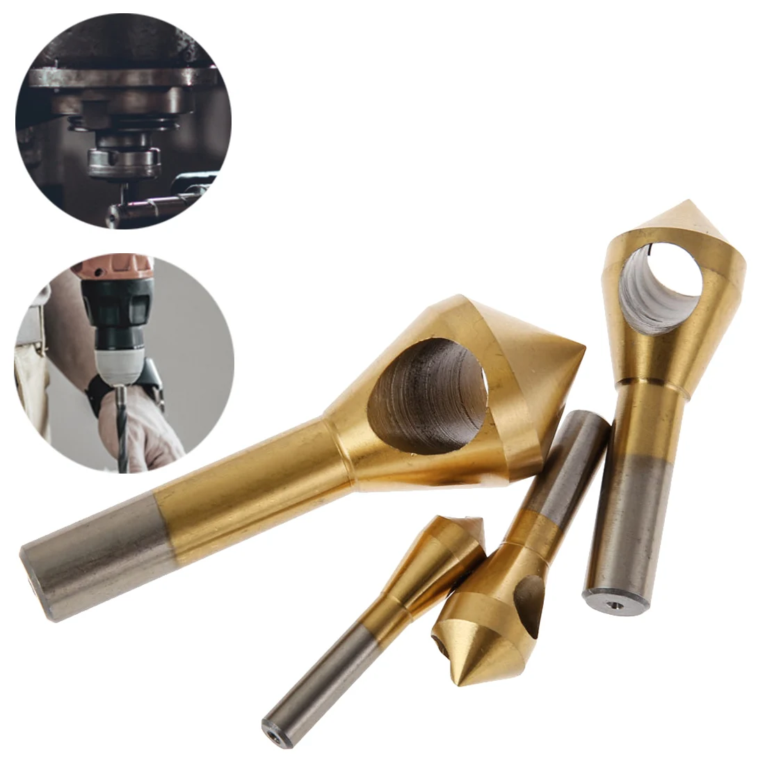 

4 Sizes Titanium Countersink Deburring Drill Taper Hole Cutter Steel/Aluminum Countersunk Head Chamfering Tools