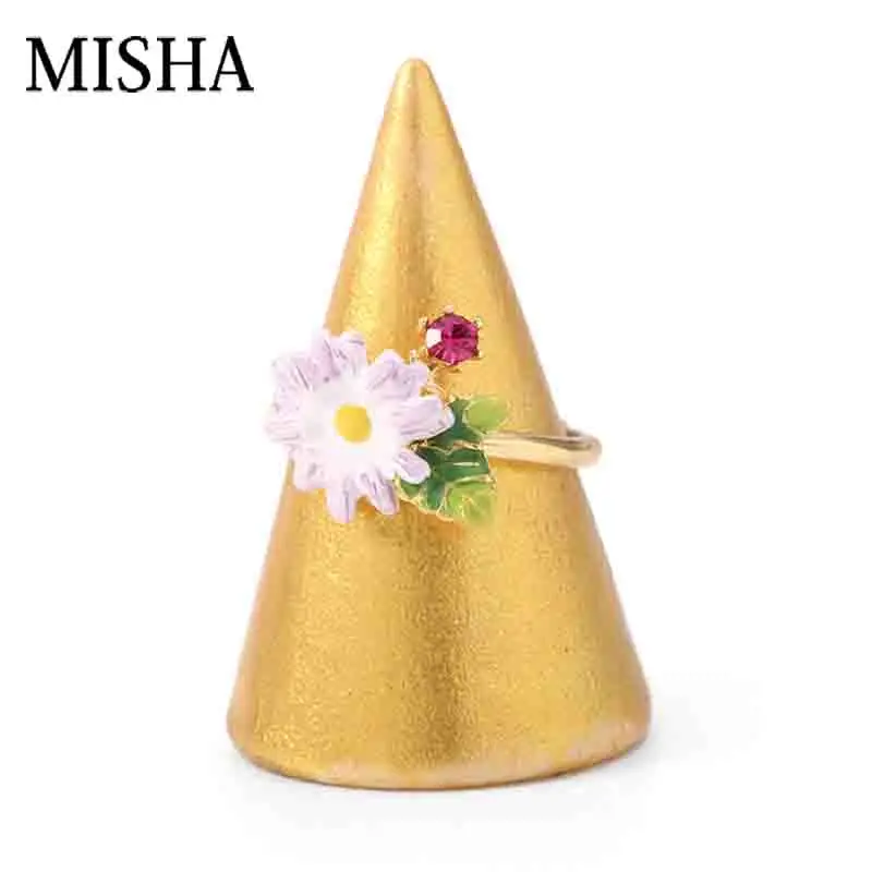 

MISHA 2019 gentle Autumn white Daisy flowers Open Ring Anniversary Wedding For Women Adjustable Fine Jewelry For Friend Gift 789