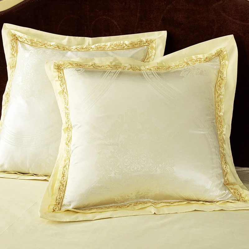 Waliicorners Gold Silver Beige Luxury Silk Jacquard Bedding set Queen King size Duvet cover set Embroidery Bed sheet Linen set Pillowcases 14 14