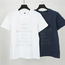 Простой с буквенным принтом Футболка с коротким рукавом черный отбеленный хлопок тройник двойной принт Лето coool Топ Феминистская футболка