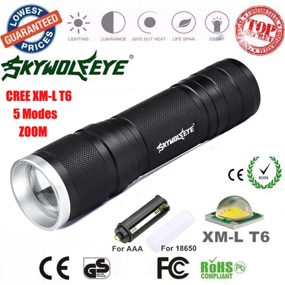 

CREE XML-T6 LED Zoom 8000LM Flashlight Focus Torch Lamp 26650/18650/AAA Light