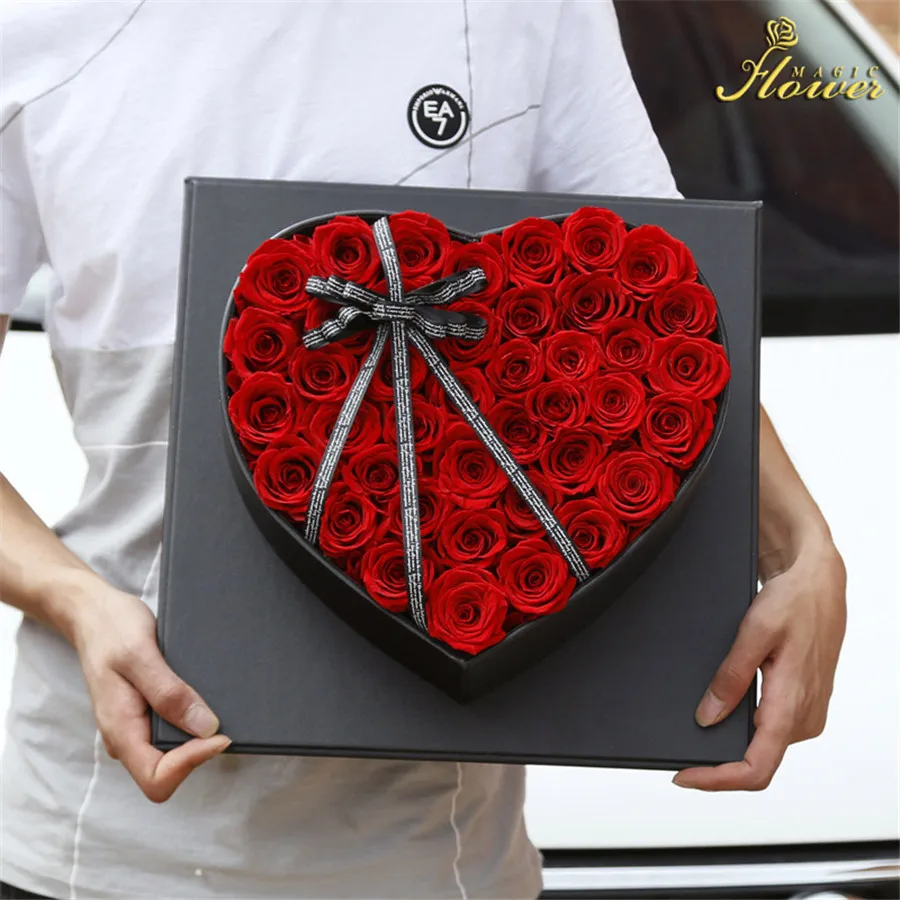 Preserved Flowers Dry Immortal Rose Gifts Box Diy Gift Heart Box