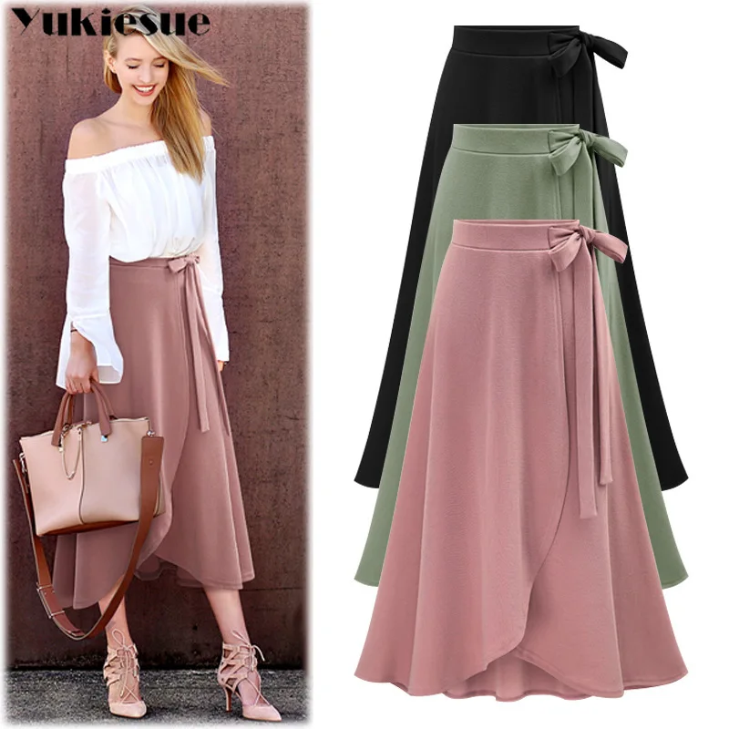 

high waist asymmetrical ruffles Women's skirt skirts woman fashion 2019 lace up womens jupe femme long skirt maxi A-line skirt