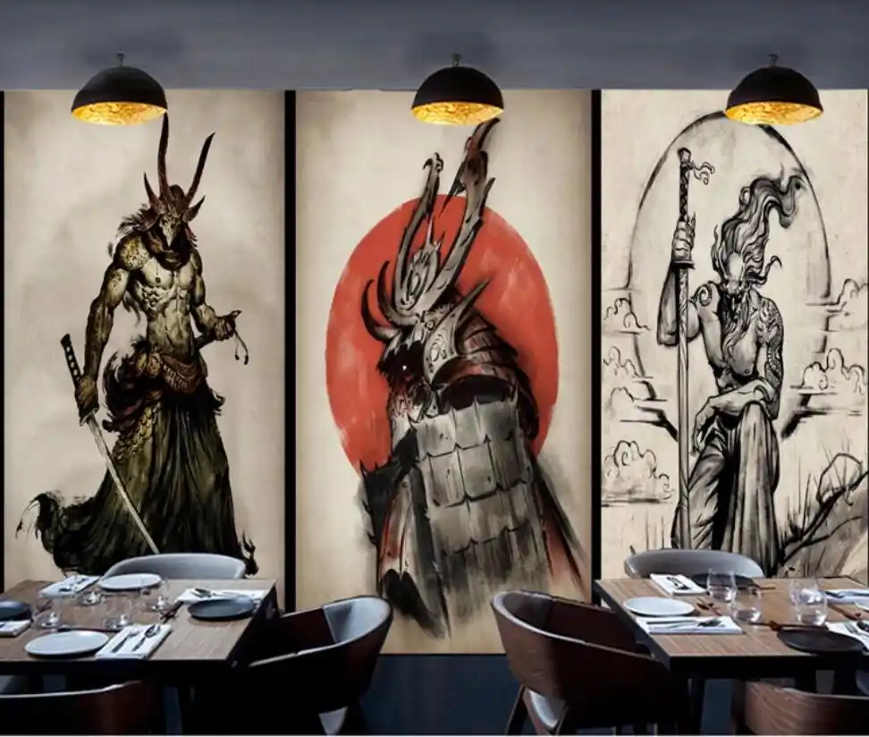 Retro Japanese Ukiyo E Tattoo Samurai Overalls Wall Decoration Wallpaper Murals Wallpapers Aliexpress