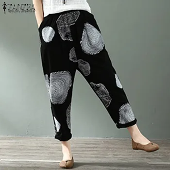 

Oversized Harem Pants Women's Casual Trousers ZANZEA 2020 Fashion Woman Printed Pantalon Female Elastic Waist Turnip Pant 5XL