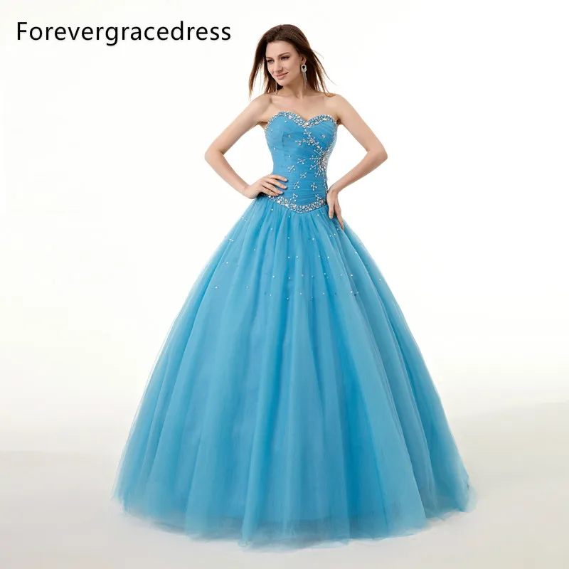 Forevergracedress Реалистичные Фотографии Синий Quinceanera платье новое поступление Бусины